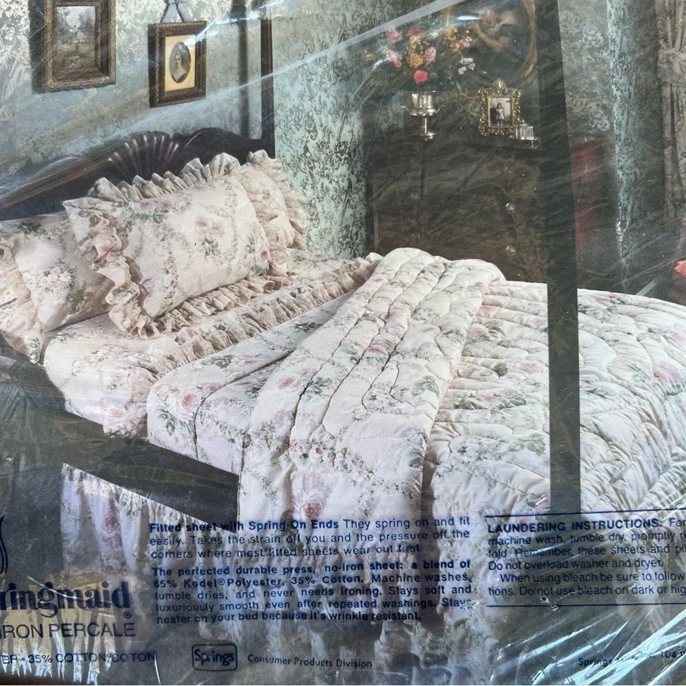 VTG Springmaid Bill Blass Collection Windemere Cottage Ruffle Twin Flat Sheet